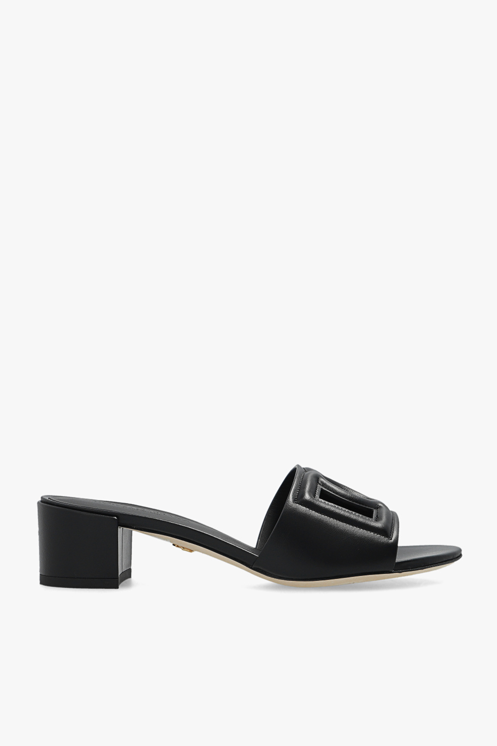 Dolce & Gabbana BLACK ‘BIANCA’ MULES ミュール 革 ロゴ DOLCE&GABBANA Bianca logo-embossed cutout leather slides